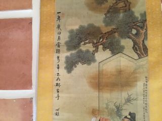 Antique Chinese scroll painting drinking a toast 66x20” seal marks calligraphy 3