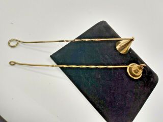 Two Vintage Brass Candle Snuffers Twisted Handle 10 " Long Handles