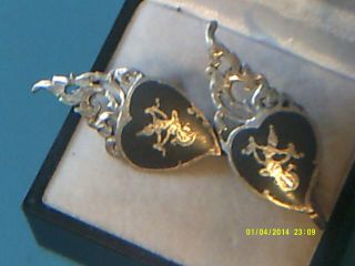 Vintage 1940s/50s Large Sterling Silver Niello Siamese Dancers Earrings