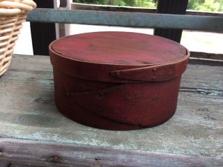 1800’s Thick Walled Shaker Pantry Box Gorgeous Red Paint 7 3/4”.