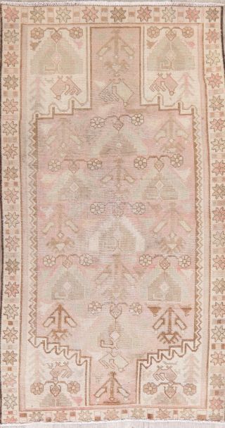 Antique Geometric Muted Pale Pink Malayer Area Rug Distressed Carpet Wool 4 
