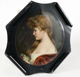 1907 Rolled Corner Large Meek Co.  Tin Litho Portrait Sign Lovely Lady Rosamond
