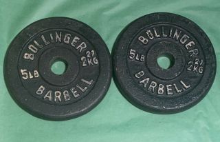 Vintage Bollinger Barbell 5 Lb Cast Iron Weight Plates Set Of 2 (10lbs) Total)