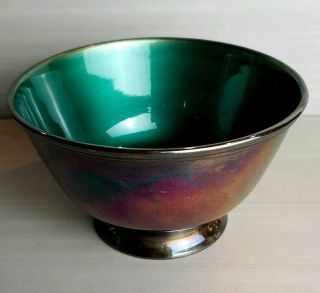 Vintage Towle Silverplate Revere Nut Candy Bowl Dish Green Enamel 46 Mcm 5 " X3 "