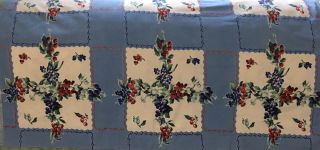 Vintage 1950’s Printed Cotton Table Cloth,  54x48”,  Red & Blue Berries