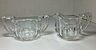 Vintage Clear Glass Cream And Sugar Set Lead Glass Ribbed Sides Hefty