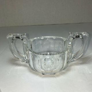 Vintage Clear Glass Cream and Sugar Set Lead Glass Ribbed Sides Hefty 2