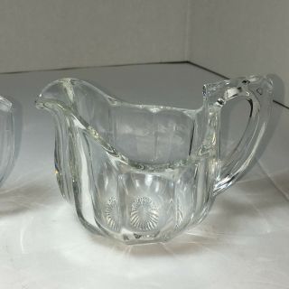 Vintage Clear Glass Cream and Sugar Set Lead Glass Ribbed Sides Hefty 3