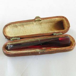 Old Antique Bakelite Cheroot Holder In A Leather Case
