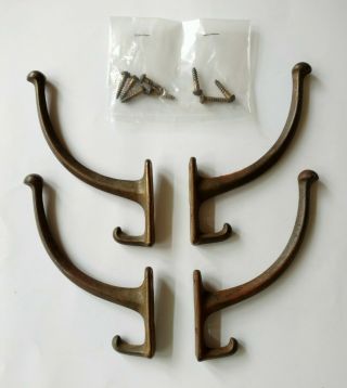 Vintage Rustic Hall Tree Coat Rack Salvage Double Hooks 4 Matching With Screws