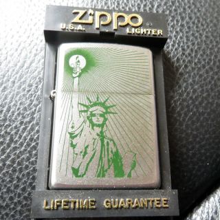 Statue of Liberty Green on Chrome ZIPPO LIGHTER D 16 Never Lit 2