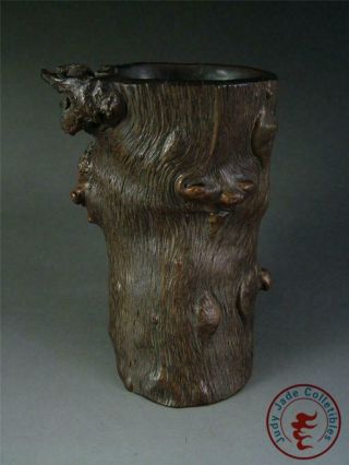 Large Old Chinese Eaglewood Carved Brush Pot Statue Natural Style