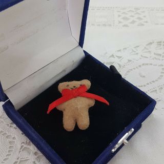 Vintage Teddy Bear Brooch Tiny Handmade Stitched Cute Toy Red Bow Pin Badge