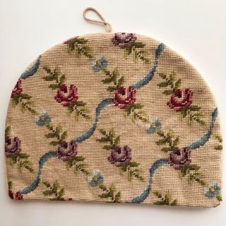 Vintage Floral Wool Needlepoint Tea Cosy Cozy Rose Flowers