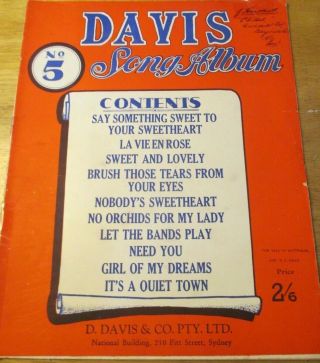 Davis Song Album No.  5 Music Sheets 1948 Vintage
