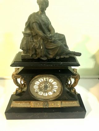 Antique Ansonia Rosalind Black Enamel On Iron Case Mantel Clock - Usa York
