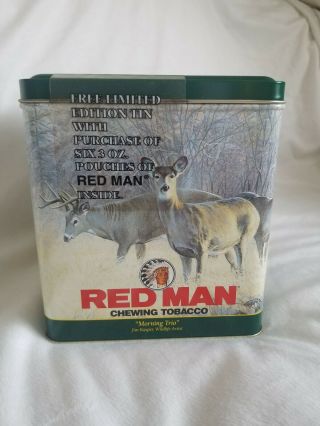Vintage 1995 Limited Edition Red Man Chewing Tobacco Tin 6.  75 " X 6 " Morning Trio