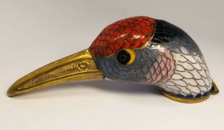 Antique 1920s Chinese Cloisonne Red - Headed Crane Bird Head Trinket Box