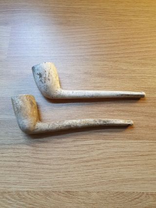 2 Plain Victorian Clay Tobacco Pipes