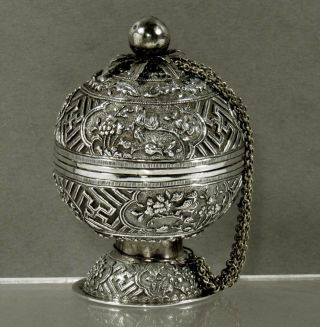 Chinese Export Silver Spice Box  C1890 Sea Life