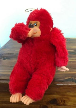 Vintage Fun World Doll Red Monkey Thumb Sucking Plush Plastic Face Glen Cove Ny