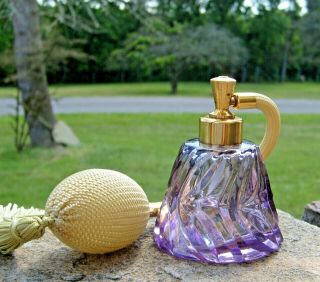 Vintage Irice Purple Amethyst Crystal Perfume Atomizer Bottle New/bulb Japan