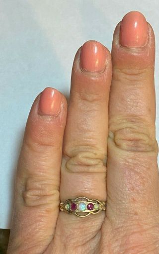 Antique Victorian 9k Yellow Gold Opal & Ruby Ring Size 7.  33
