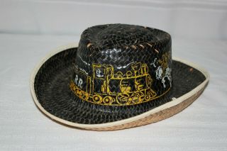 Vintage Childrens Toy Dress Up Cowboy Black Straw Hat Railroad Train Robbers Cap