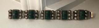 Vintage Silver And Green Stone Bracelet,  Made In Mexico