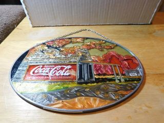 Decor.  Coca - Cola Oval Stained Glass Window Hanging Frame Vtg.  1997 Sun Catcher 2