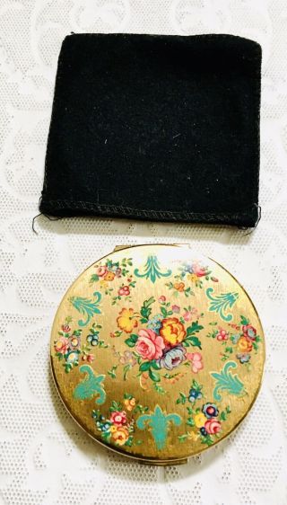 Vintage Stratton England Compact Makeup Powder Floral Star Back,  Pouch