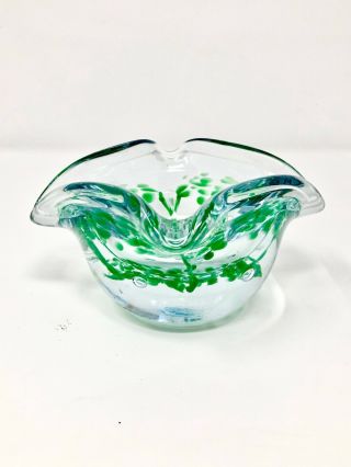 Vintage Clear Glass Ashtray With Green Splatter