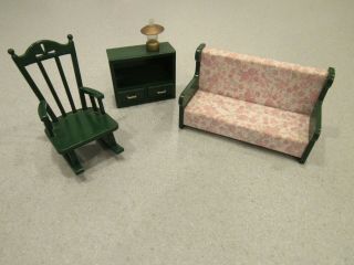 Epoch Doll House Furniture 1985 Rocking Chair Cabinet Calico Couch Lantern Green