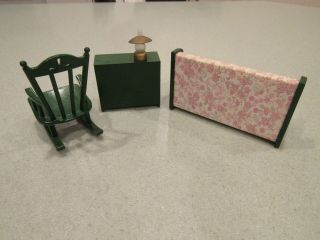 Epoch Doll House Furniture 1985 Rocking Chair Cabinet Calico Couch Lantern Green 2