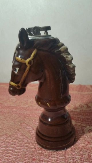 Vintage Porcelain Table Lighter Horse Head / Knight Chess Piece 7.  5 "