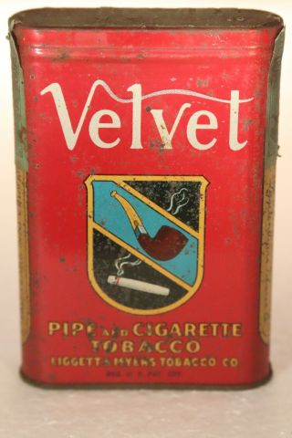 Vintage Velvet Pipe And Cigarette Tobacco Tin From Liggett & Myers Tobacco Co.