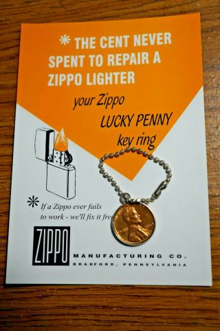 Zippo Cent Never Spent To Repair A Zippo Lighter 1960 Coin / Keychain W/card
