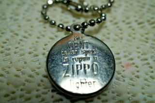 Zippo Cent Never Spent to Repair a Zippo Lighter 1960 Coin / Keychain w/Card 3