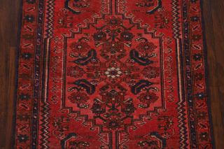Antique Geometric Tribal Hamedan Red Runner Rug Hand - Knotted Wool Carpet 3 