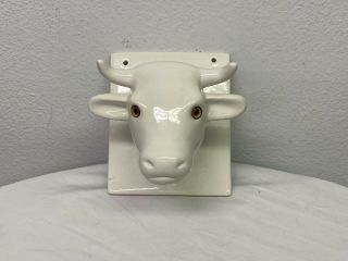 Vintage White Ceramic Bull Cow Head,  Farm,  Towel Apron Holder,  Wall Mount