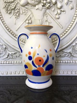 Vintage Art Deco Czechoslovakian Pottery Vase Double Handle 1940’s