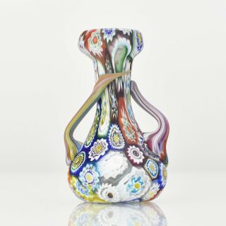 Antique Murano Satinated Millefiori Art Glass Miniature Vase By Fratelli Toso