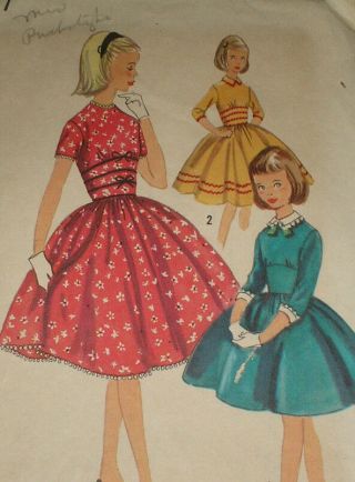 Vintage 1950s Simplicity 1737 Girls Wasp Waist Dress Pattern Sz 7