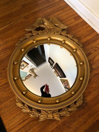 Antique 33 " Federal Eagle Convex Bullseye Gold Gilt Circular Wood Mirror