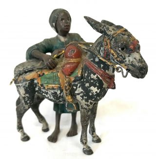 Antique Austrian Cold Painted Bronze Donkey And Arab Boy Vienna Possibly Bergman