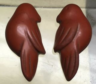 Vintage Carved Red Jasper Pair Parrots 1/2 Drilled For Post Earrings 213