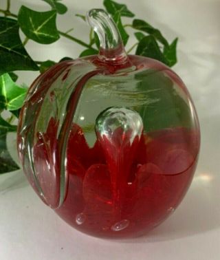 Vintage Joe St Clair Controlled Bubbles Red Apple Paperweight