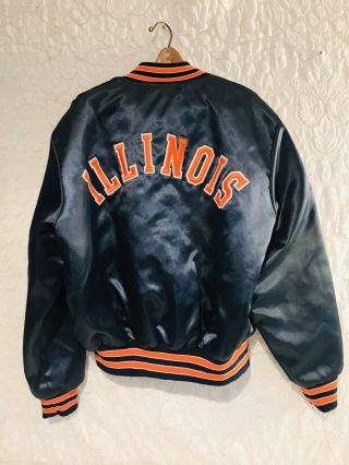 Vintage University of Illinois Nylon Satin Jacket Chief Logo Men XL Holloway U I 2