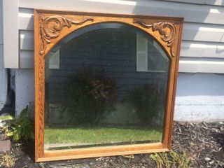 Ca.  1900 American Arts And Crafts Movement Tiger Oak Beveled Glass Wall Mirror