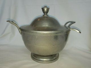 Vintage Rwp Wilton Armetale Pewter Soup Tureen With Pedestal,  Lid & Ladle 8.  5 "